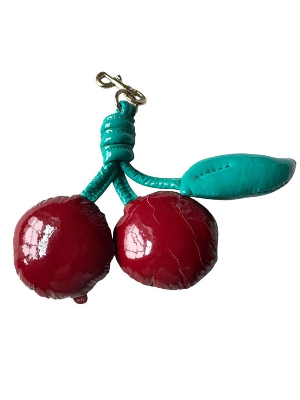 Anya Hindmarch Cherry Bag Charm Red Green Keychain Padded Fruit - Picture 4 of 7